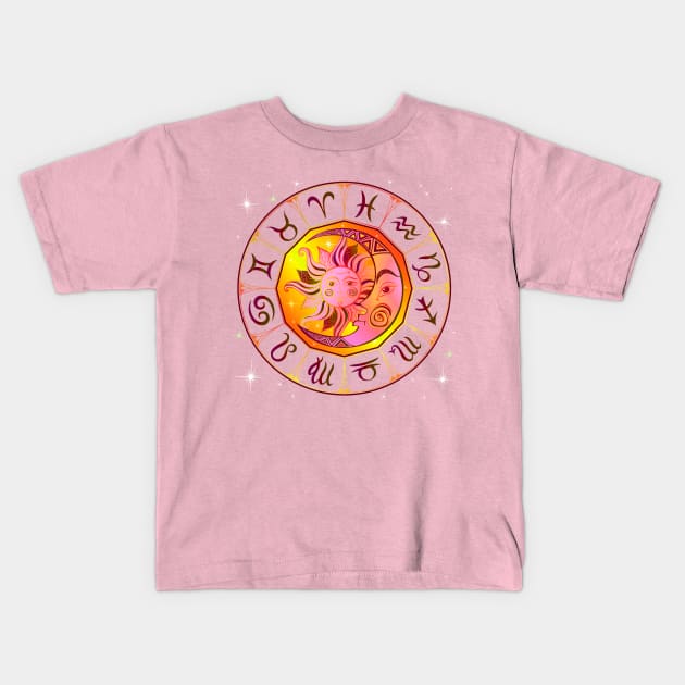 Zodiac Sign Wheel Sun Moon Kids T-Shirt by letnothingstopyou